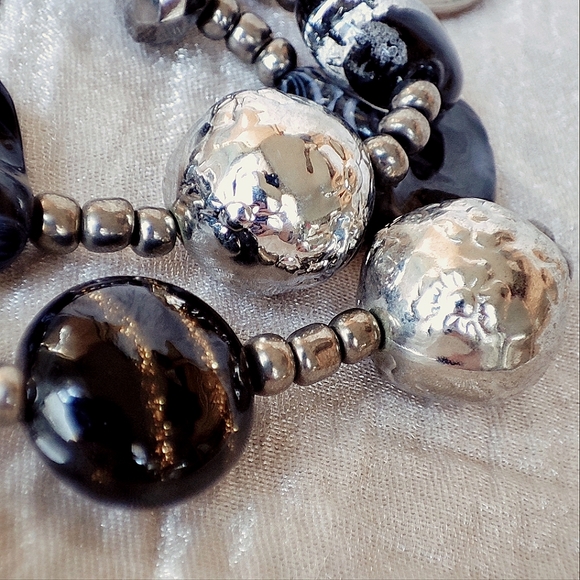 Erica Lyons Art Glass Silver Foil Crystal Beaded Bracelet and Earrings Set NOC - Picture 13 of 13